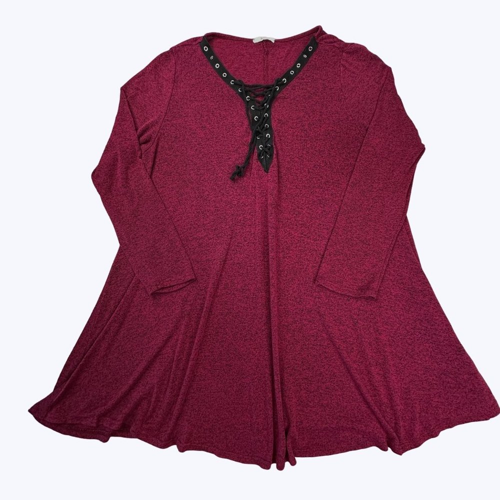 Jodifl Women's Tunic Top Long Sleeve Size Medium Burgundy and black